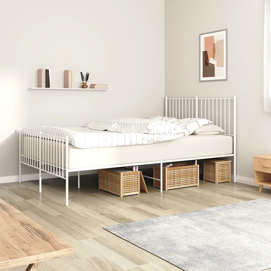 Giroletto con Testiera e Pediera-Struttura Letto Metallo Bianco 140x190 cm 459491