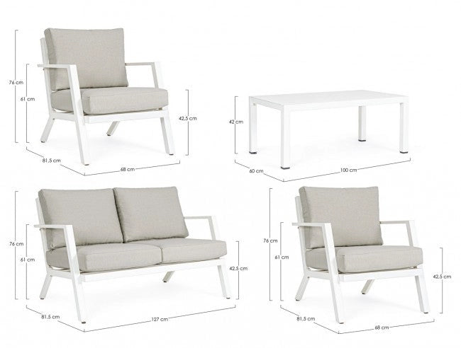Set Salotto da Giardino Divano 2 Poltrone e Tavolino Harley Bianco