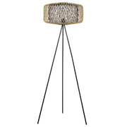 Lampada da terra a stelo in bambù con paralume aperto e base in metallo 120 cm naturale e nera soggiorno stile boho