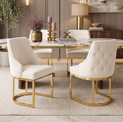 Set di 4 sedie da pranzo in velluto con schienale trapuntato e gambe in metallo beige e oro
