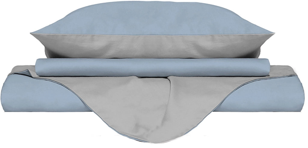 Copripiumino Matrimoniale con Sacco e Federe Doubleface Azzurro/Grigio Chiaro
