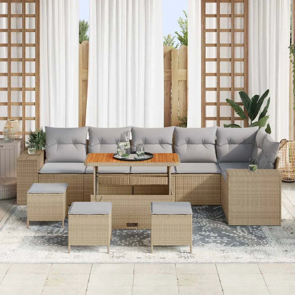 Set Divano da Giardino 10 pcs Beige polyrattan