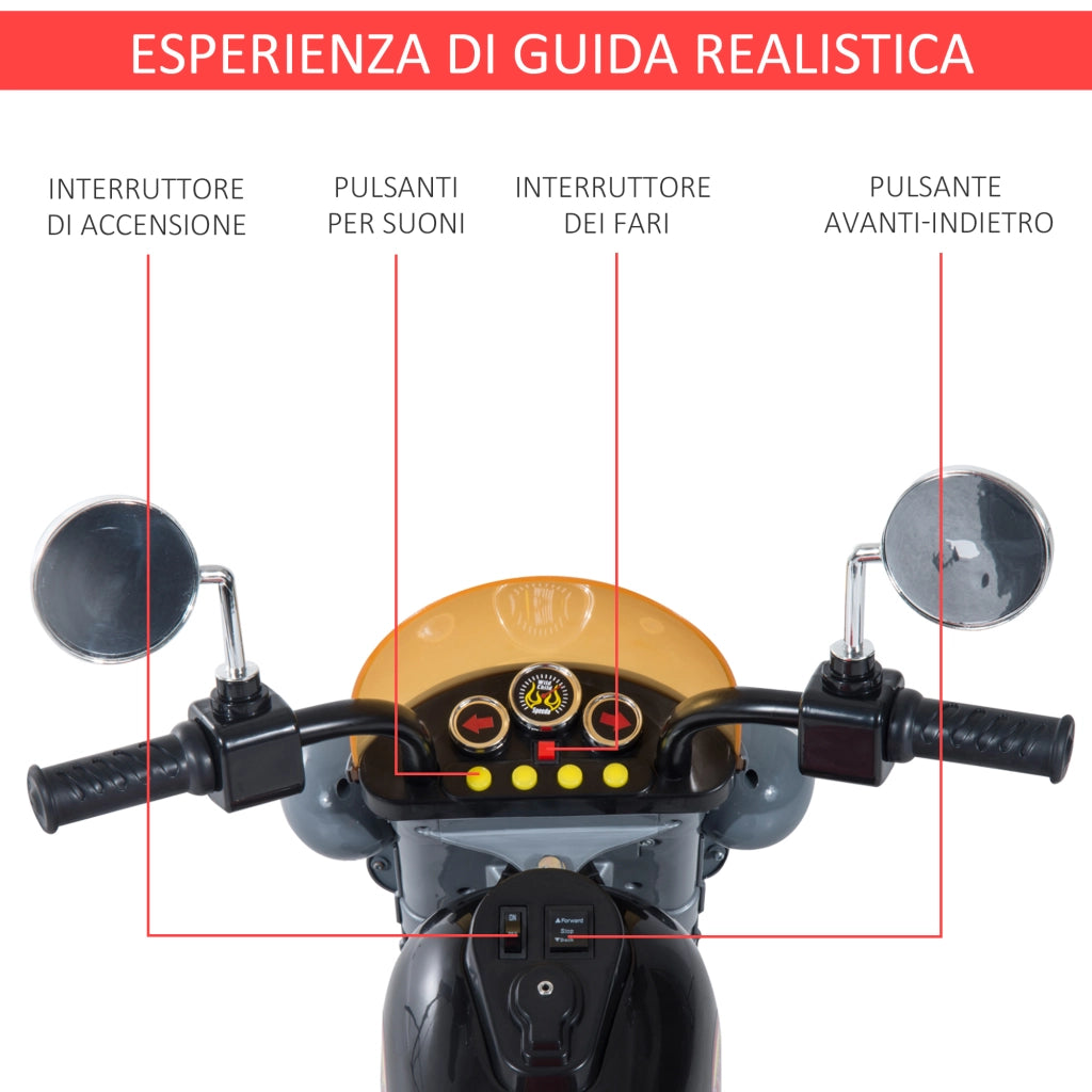 EasyComfort Mini Moto Elettrica per Bambini da 37-72 Mesi 3 Ruote Batteria 6V PP Ferro, Velocità 2.5KM/h, 92×53×67cm