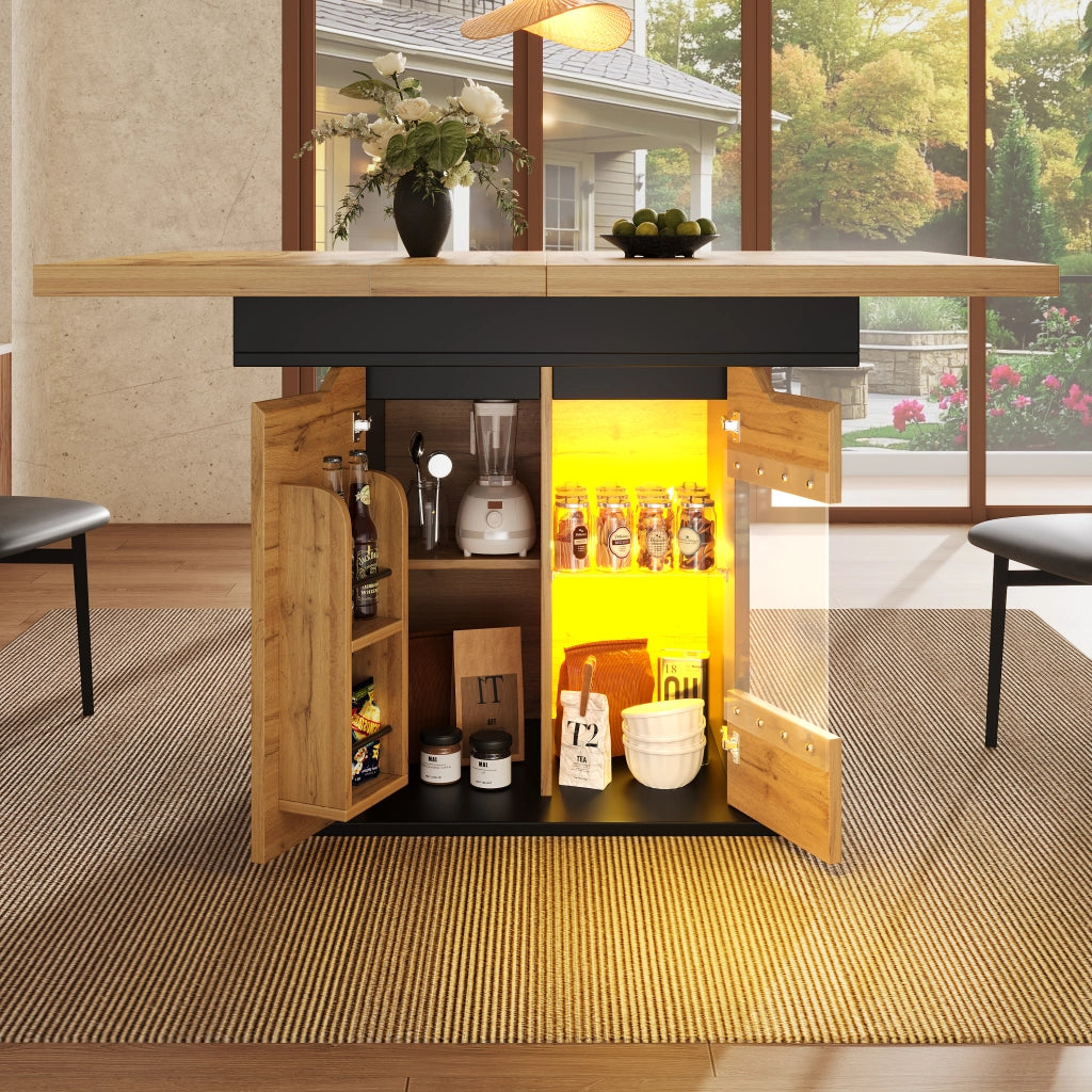 TAVOLO da pranzo allungabile 110-140x80 cm MDF Vetro Nero+Naturale