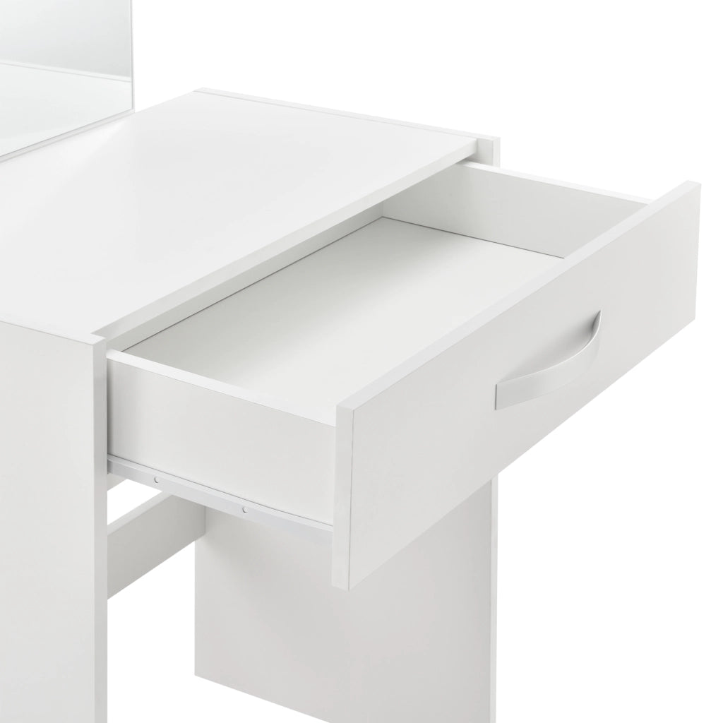 Tavolo da Trucco Reykjavik con Specchio Cassetto e Sgabello - Bianco [en.casa]