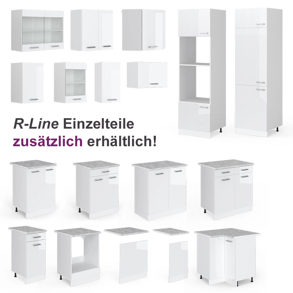 Vicco Cucina angolare completa Bianco/bianco lucido 187 x 167 cm , PL Marmo con striscia LED