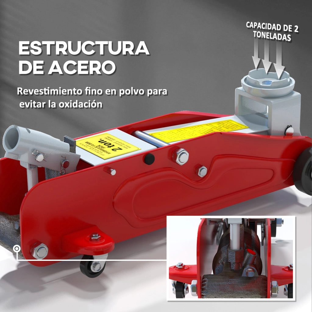 Cric Idraulico 2 Tonnellate ¨C Xylo ¨C Altezza Regolabile 12-30 cm con 4 Ruote Rosso e Giallo
