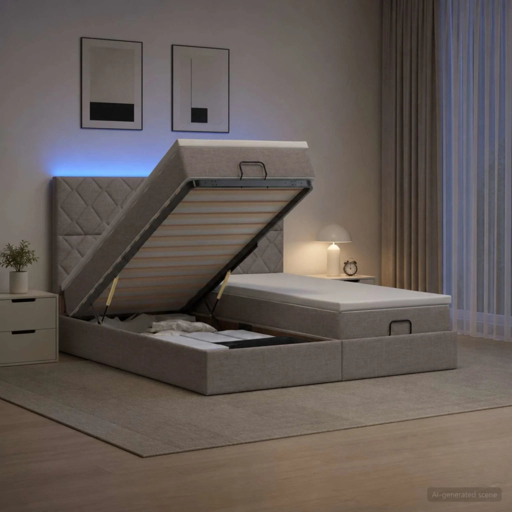 Letto Ottomano con Materasso e LED Tortora 180 x 200 cm Tessuto 3458462