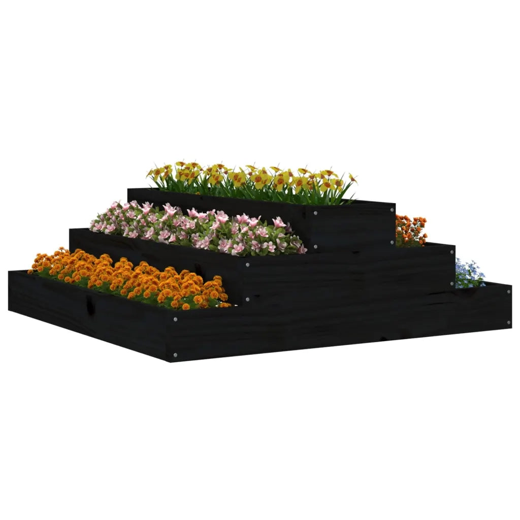 Fioriera | Cassetta per fiori | Vaso Nera 80x80x27 cm in Legno Massello di Pino