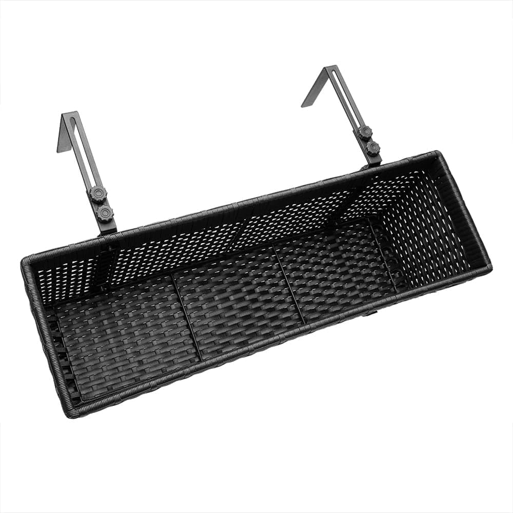 ® 2x Fioriera Balcone 60cm 11L Rattan Supporto Esterno Interno Resistente agli Agenti Atmosferici e ai Raggi UV Rimovibile Ringhiera Vaso Portafiori Rettangolare Fiori Piante Nero