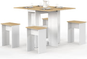 IDMarket - EDI Consolle Pieghevole per 2-4 Persone in Legno Bianco con Piano in faggio e 4 sgabelli