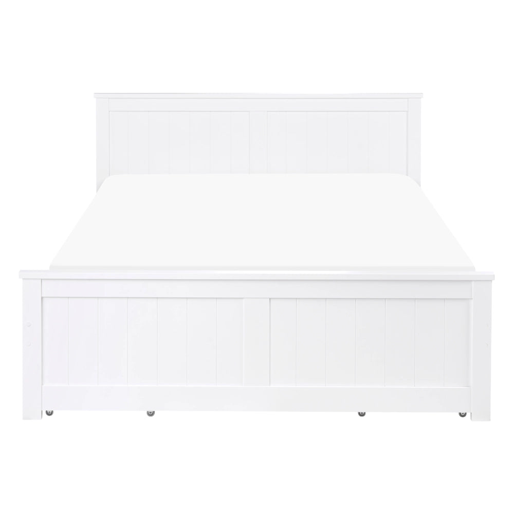 Letto matrimoniale in legno di Pino Bianco con 4 cassetti e testiera 140 x 200 cm stile minimalista