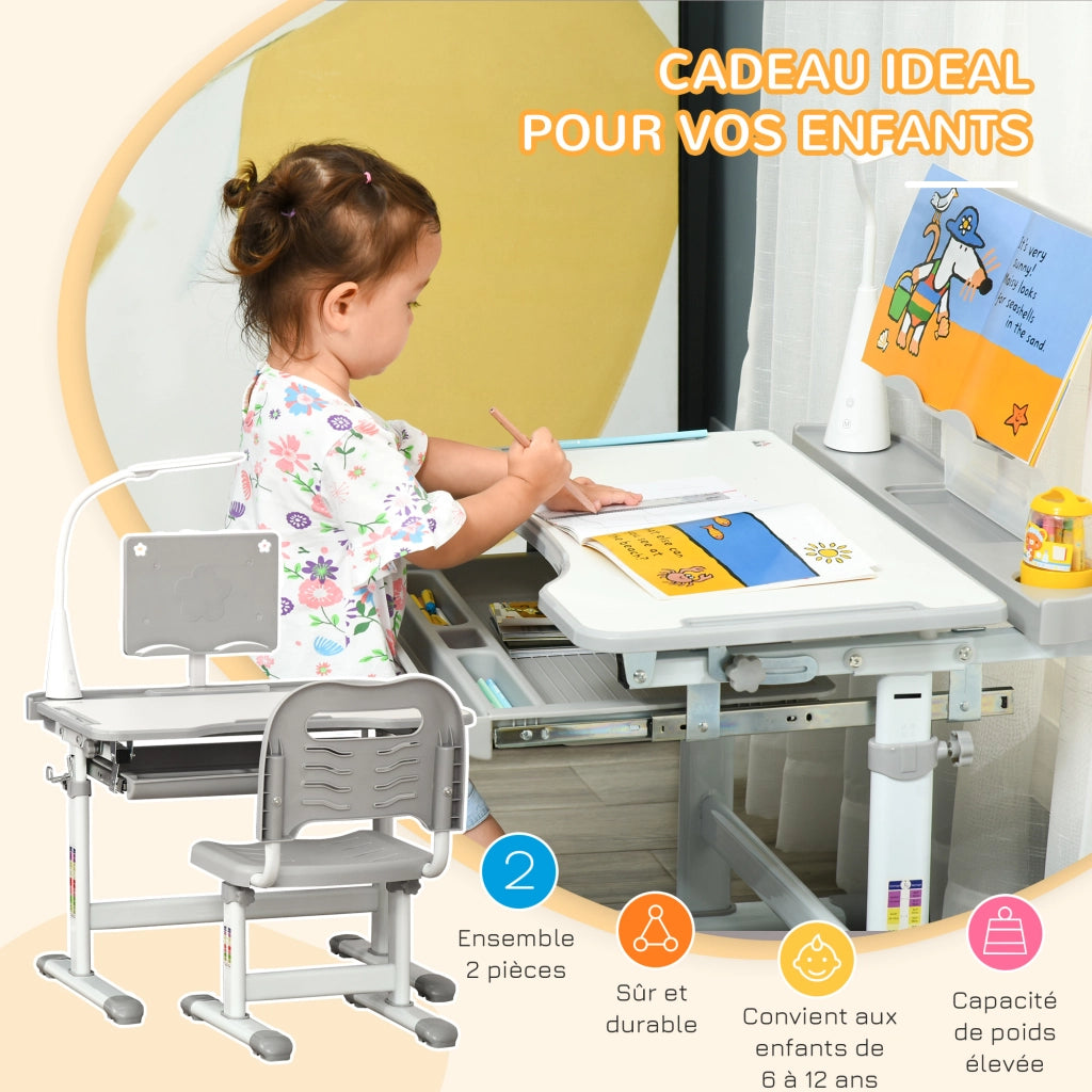 Scrivania per bambini con sedia regolabile ¨C zephmum ¨C Grigio 90x50x75 cm
