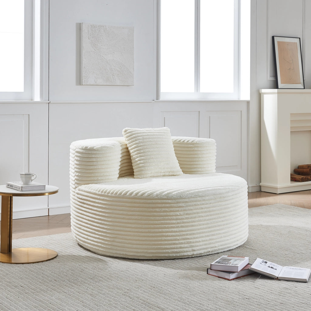 Poltrona in tessuto a coste beige, senza montaggio, con cuscino, per soggiorno e camera da letto, 112 × 105 × 59 cm