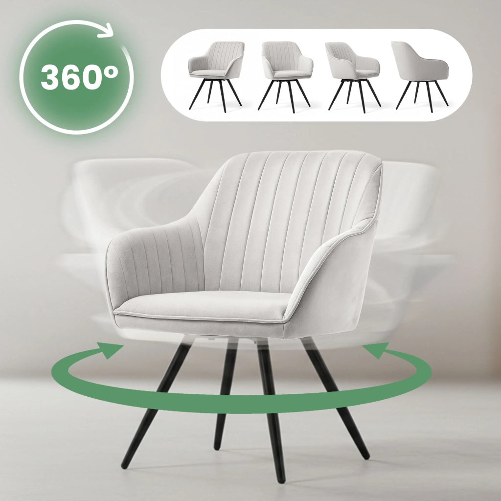 Set di 4 Sedie girevoli in velluto con cuciture TURNO Grigio gambe nere