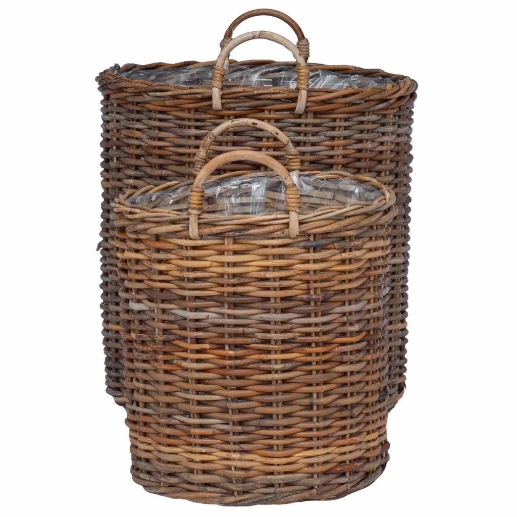 Cestino per piante con archiviazione 2 pcs Marrone Rattan Lacak