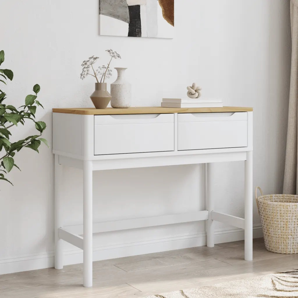 Tavolo Consolle | Tavolo d'Ingresso FLORO Bianco 89,5x36,5x73cm Legno Massello Pino