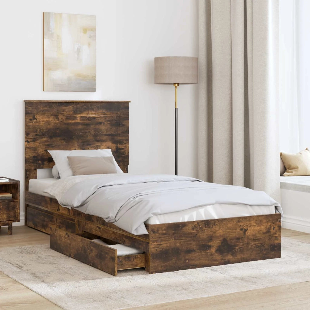 Letto con Contenitore Rovere fumé 75 x 190 cm Legno multistrato