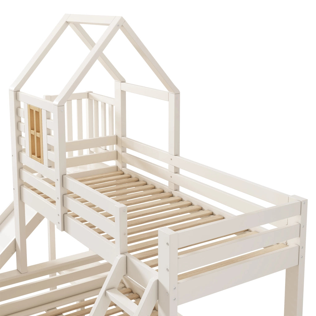 Letto a castello con scivolo e cassetto in metallo e legno 140x200 cm