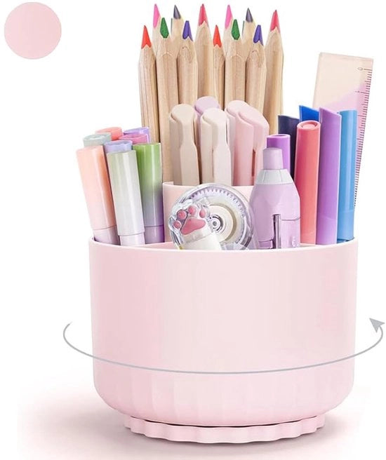 Organizzatore di pennarelli 360° girevole, supporto girevole per pennarelli, organizzatore di scrivania girevole con 5 compartimenti, per matite, pennarelli, carta da lettere (rosa)