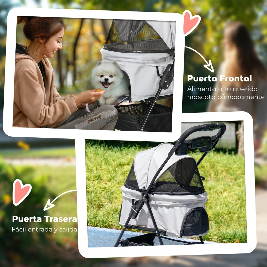 Carrello per Cani Piccoli con 4 Ruote e Finestre ¨C zephmum ¨C Grigio 67x45x96 cm