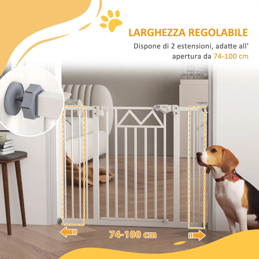 Cancelletto per Cani taglia Piccola e Media con Chiusura Automatica, in Acciaio e PA, 74-100x76 cm, Bianco