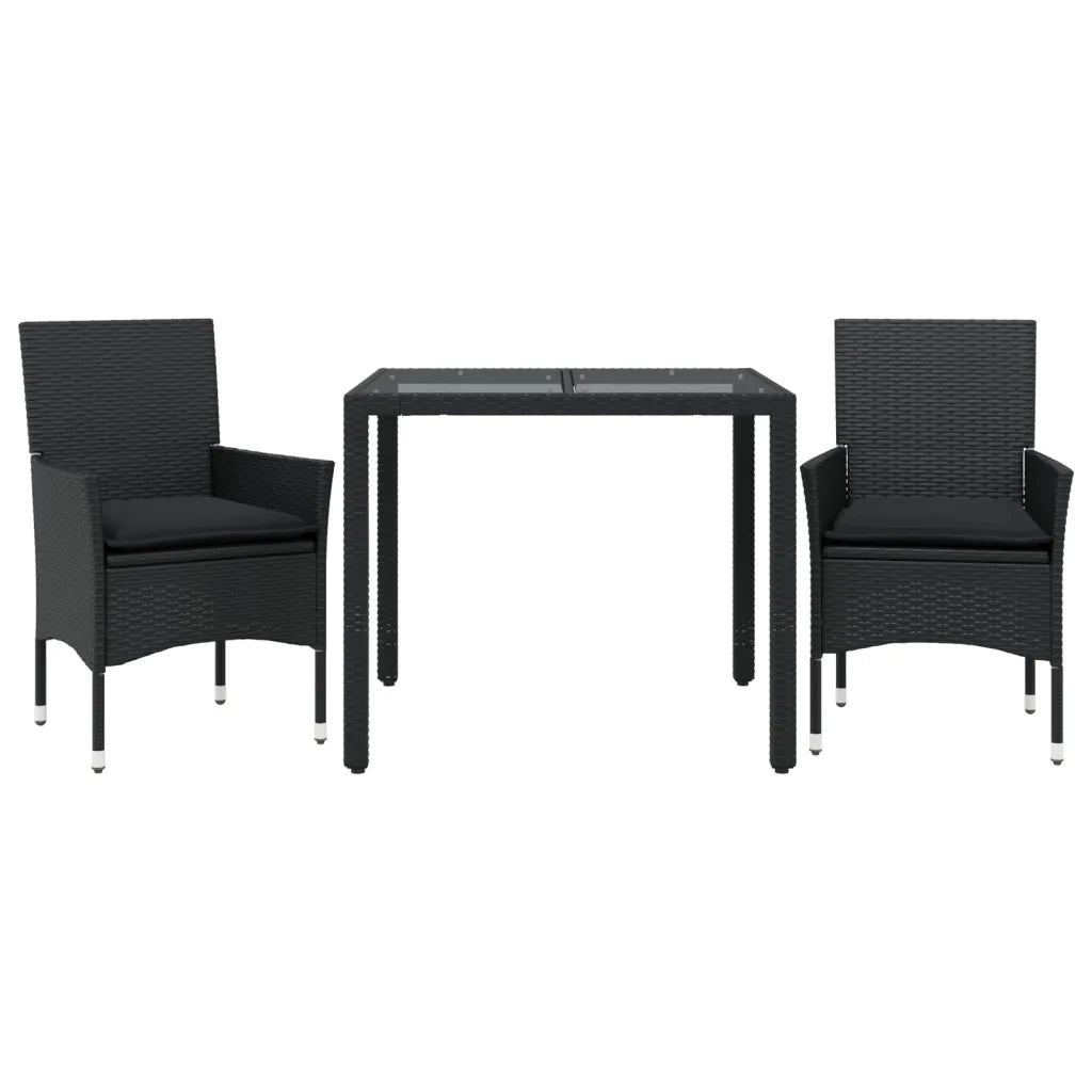 Set da Pranzo da Giardino 3 pz | Set Salotto da Giardino con Cuscini Polyrattan e Vetro