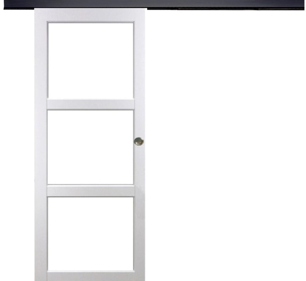 Porta Scorrevole Kenya Vetro Bianco Trasparente H204 x L73 + Binario in alluminio Nero e 2 gusci