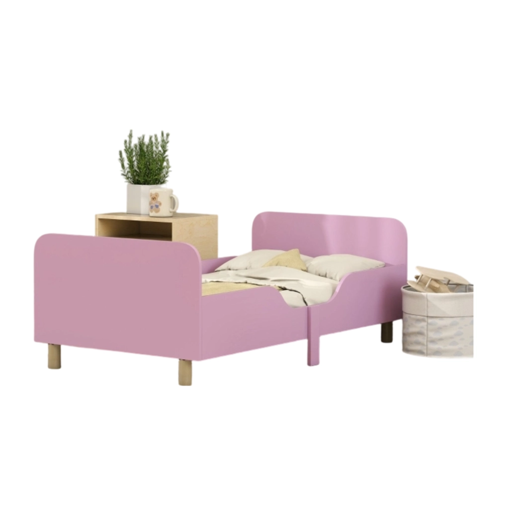 Letto per bambini con sponde in MDF e legno; rosa