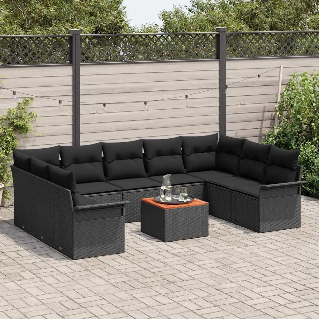 Set Divano da Giardino con archiviazione 10 pcs Nero polyrattan