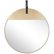 Specchio da parete in metallo dorato con cinturino in ecopelle rotondo 60 cm decorativo da appendere pezzo moderno glamour