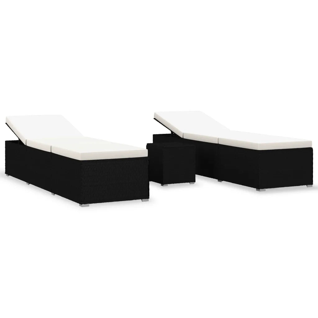 Lettini Prendisole con Tavolino 3 pz in Polyrattan Nero 3057662