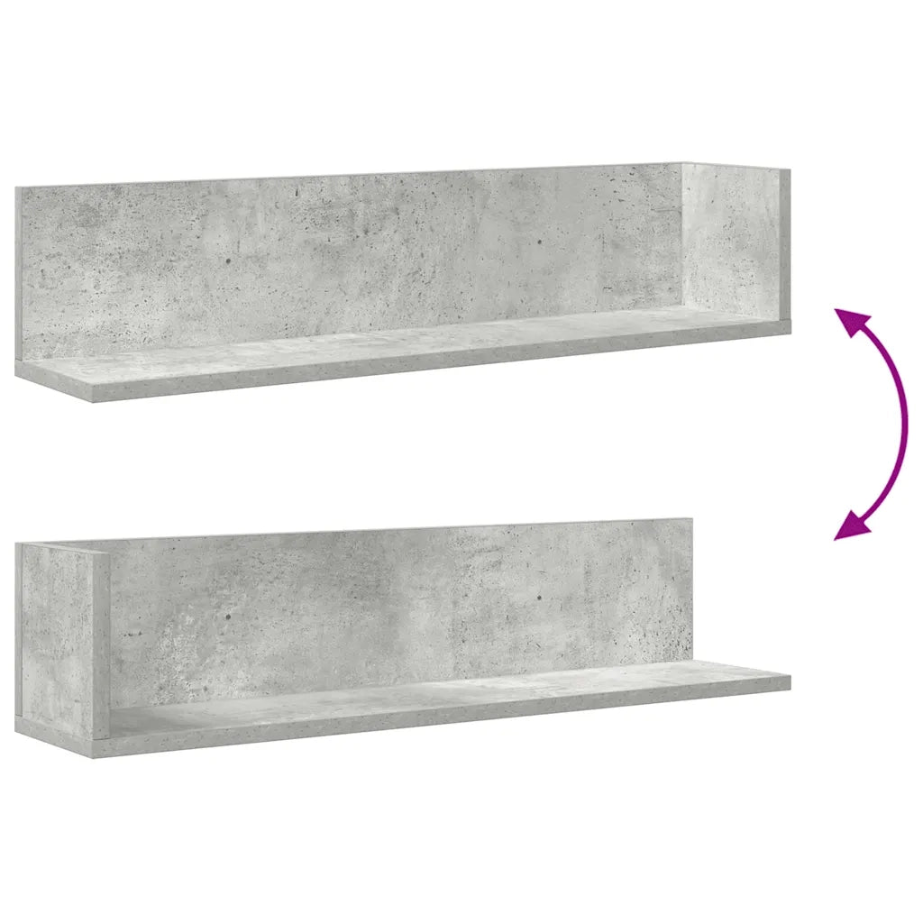 2 pz Mensole a Muro | Scaffale Parete | Ripiano a parete Grigio Cemento 75x16,5x16,5 cm in Truciolato