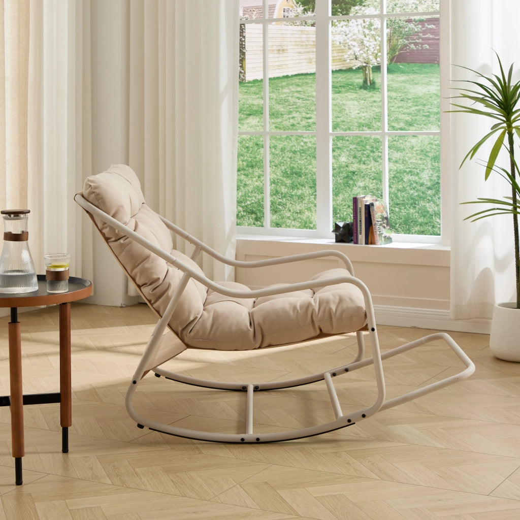 POLTRONA a dondolo 75x116x82 cm in acciaio Beige con cuscino