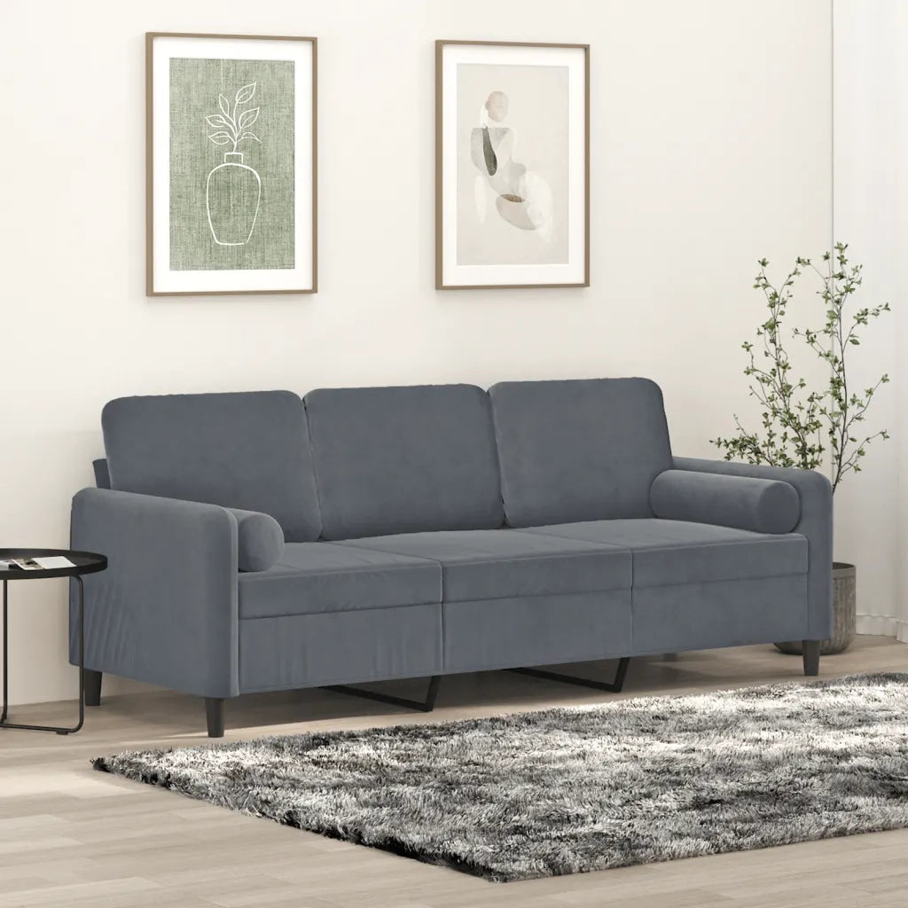 Divano | Divano da soggiorno | Sofa a 3 Posti con Cuscini Grigio Scuro 180 cm in Velluto