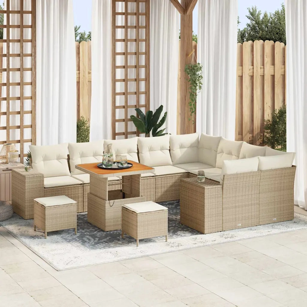 Set Divano da Giardino con cuscino 12 pcs Beige e Crema