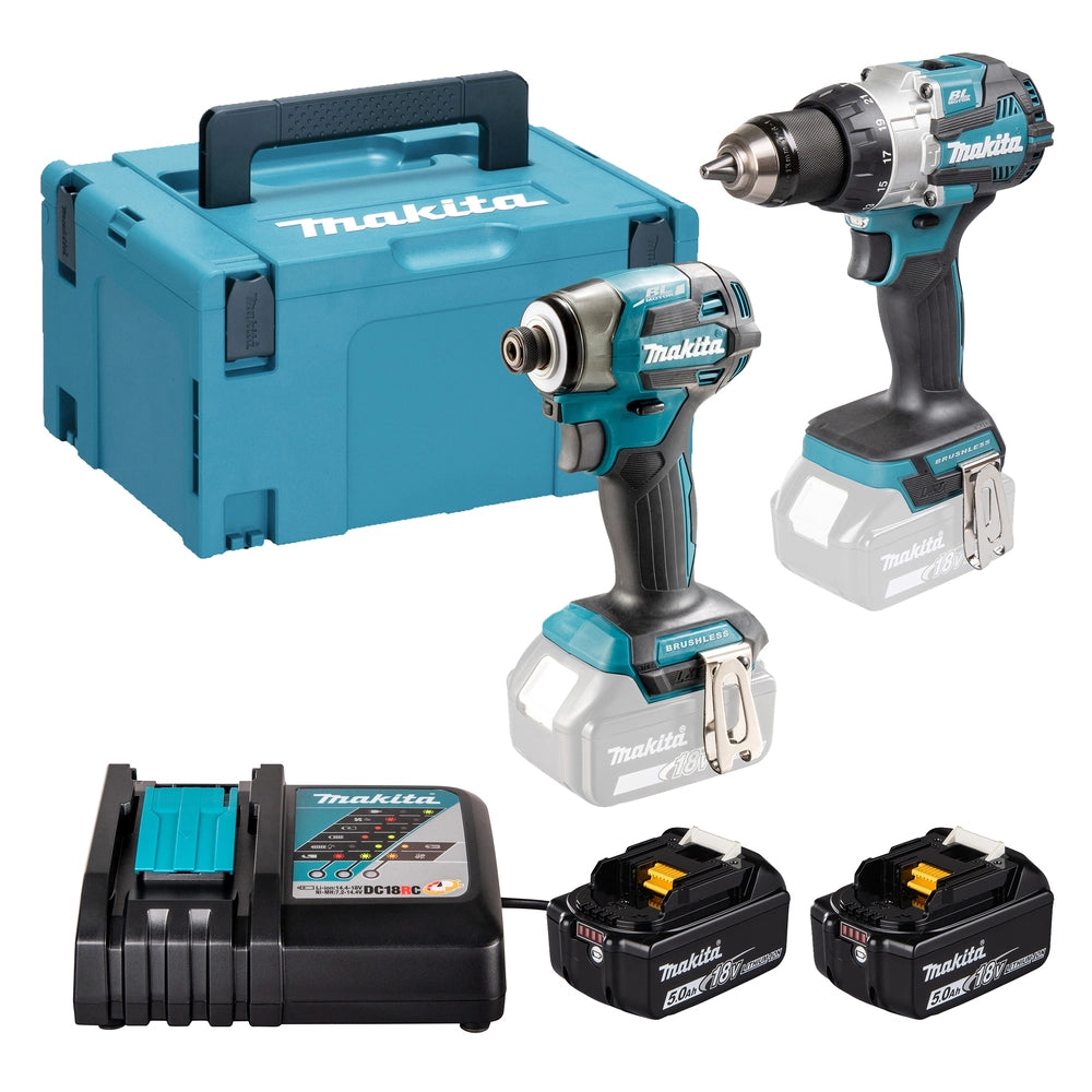 Kit Makita 18V DLX2578T3J con Trapano a Percussione DHP484, Avvitatore a Impulsi DTD158, 3 Batterie 5,0Ah e Caricatore
