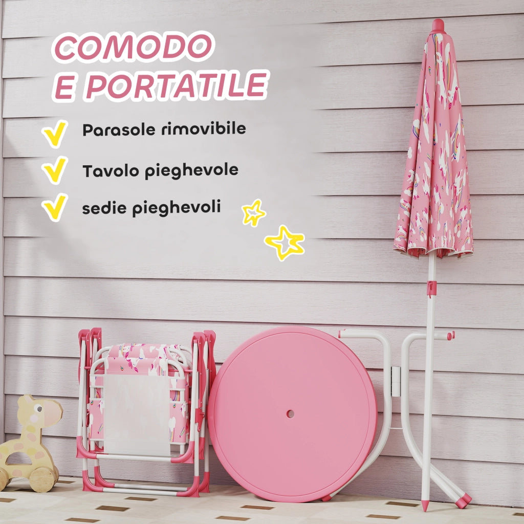 Tavolo da Picnic per Bambini Set Tavolo e Sedie con Ombrellone Rosa