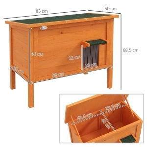 Cuccia per gatti in legno arancione 60x60x81,5 cm con tenda porta, isolata e rialzata, per esterni e piccoli animali