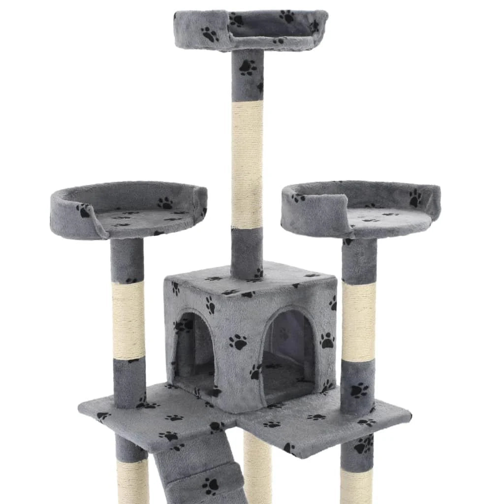 Tiragraffi albero per gatti cuccia per gatti giocattolo peluche sisal 170 cm impronte di zampe grigio 3702079