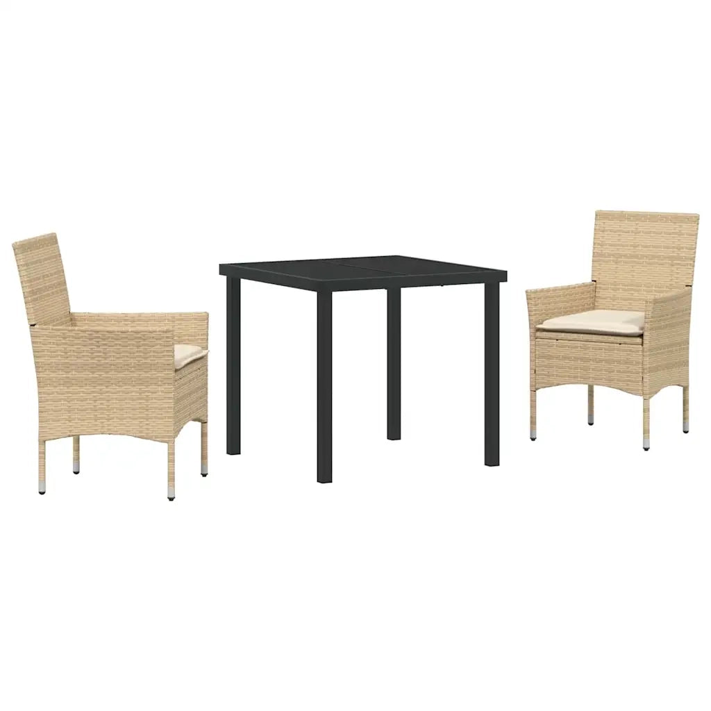 Set da Pranzo per Giardino con cuscino 3 pcs Beige polyrattan