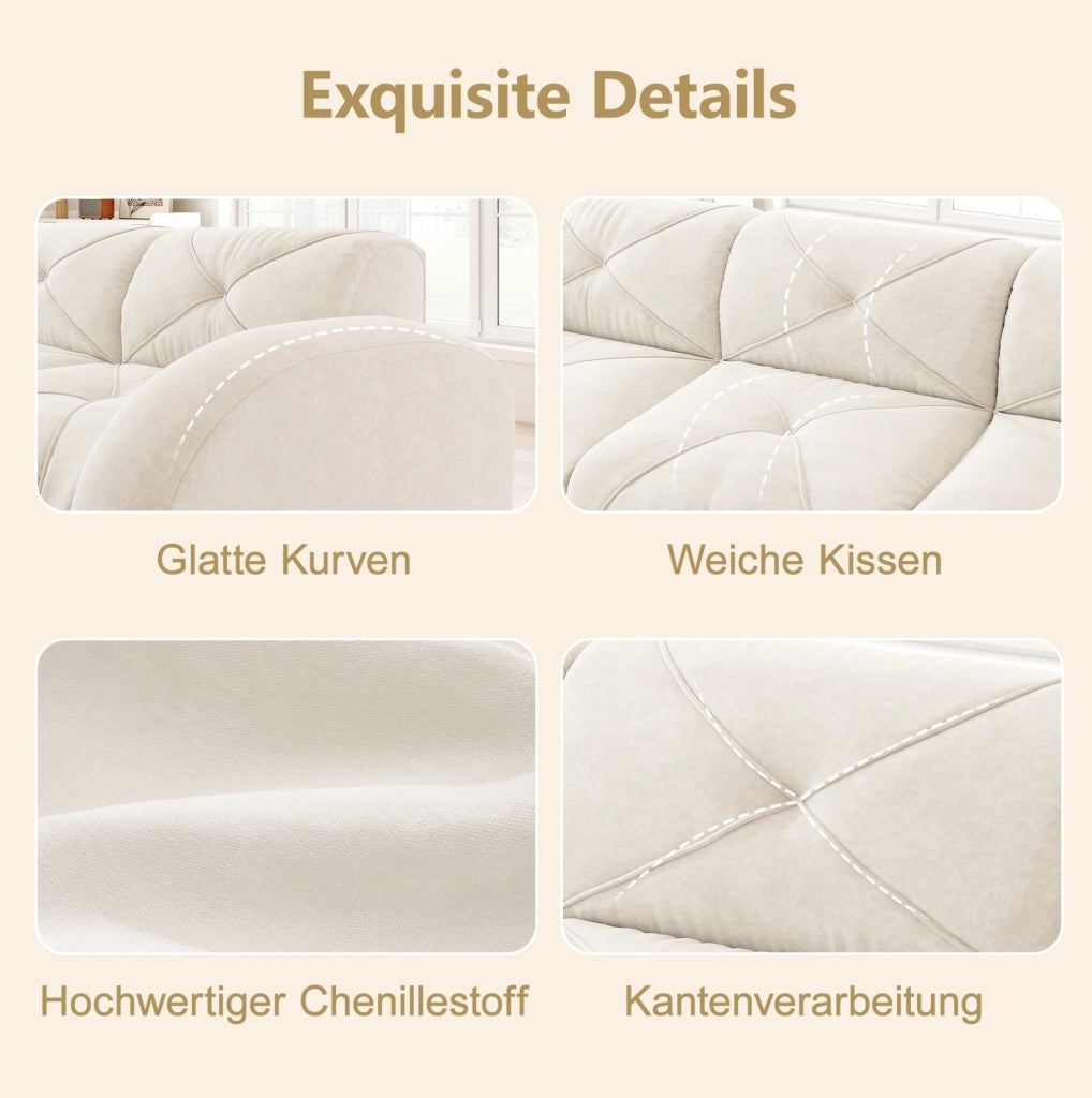 Divano modulare 3 posti senza struttura in chenille beige chiaro; design flessibile