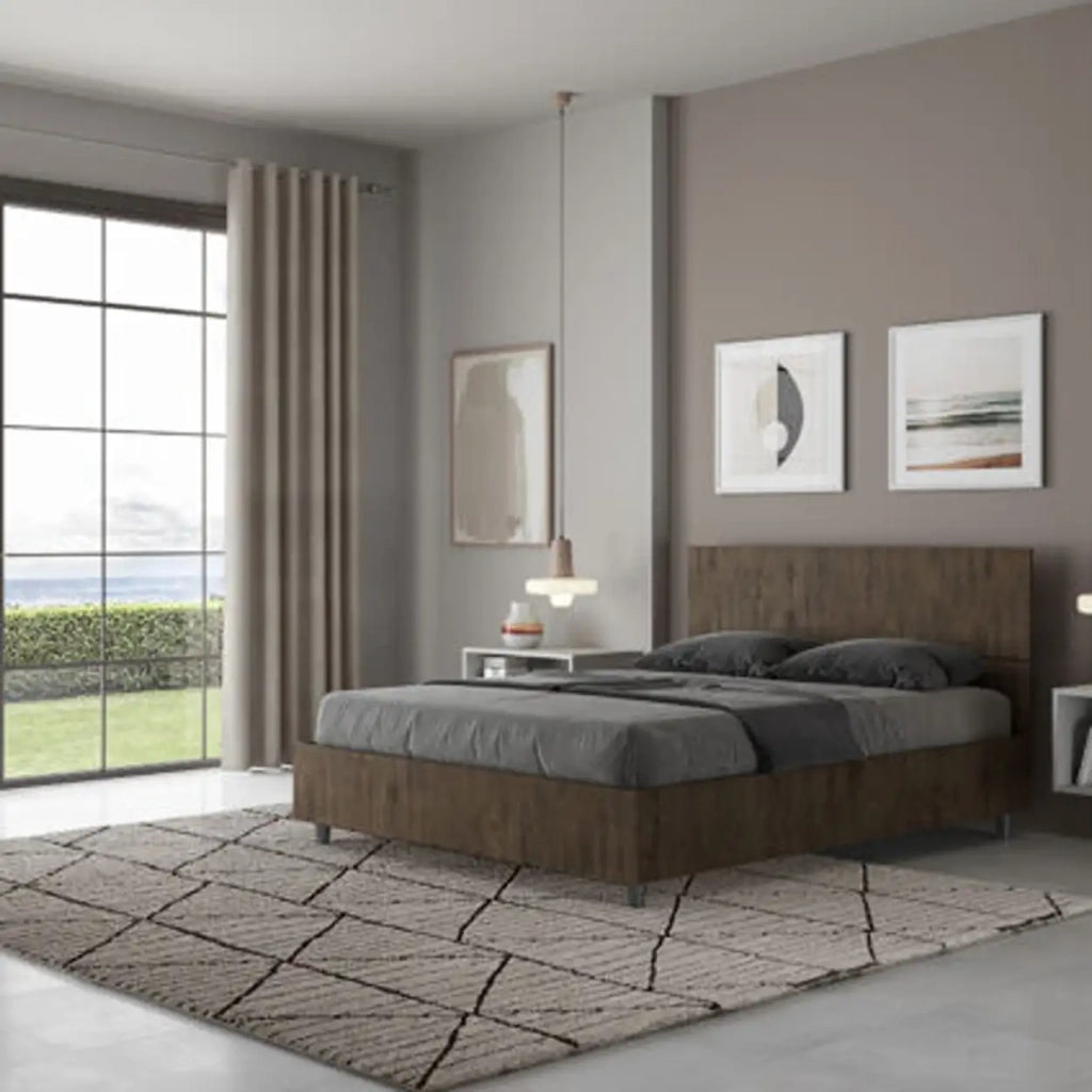 Letto matrimoniale francese contenitore 140x200 testata dritta noce Demas