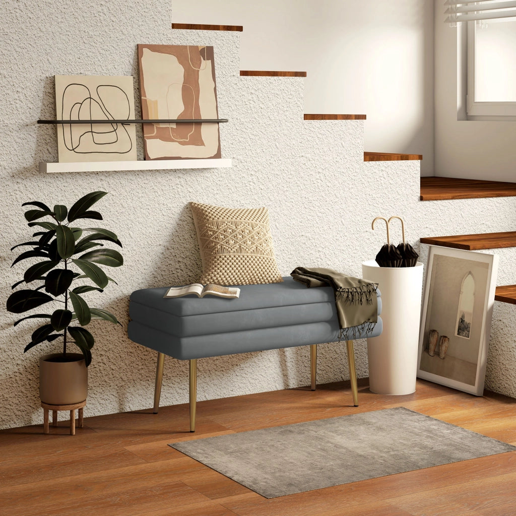 Divanetto con cassetti in metallo grigio scuro ¨C zephmum ¨C 79,5x37,5x43 cm