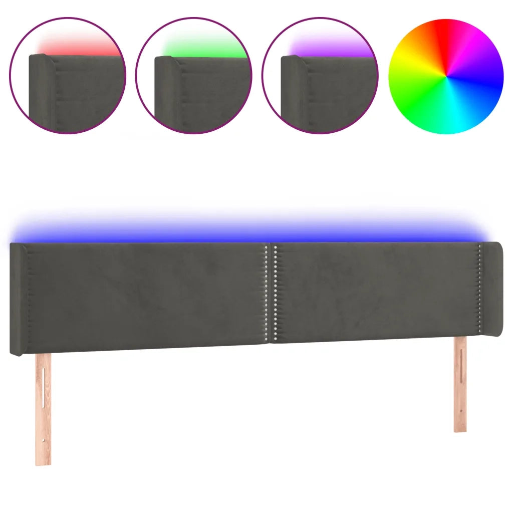 Testiera a LED-Testata con LED Grigio Scuro 163x16x78/88 cm in Velluto 824693