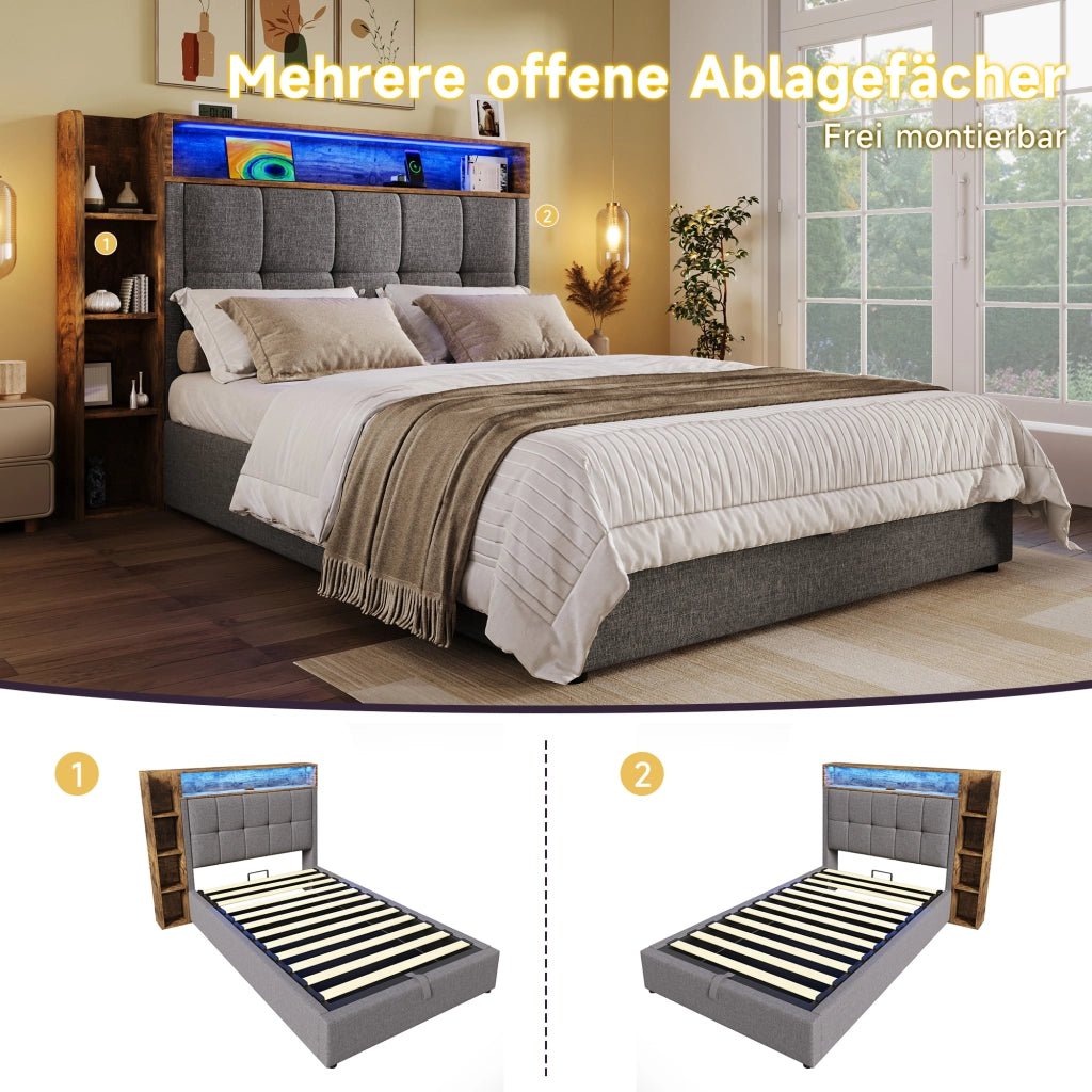 letto imbottito lino grigio 90 x 200 cm