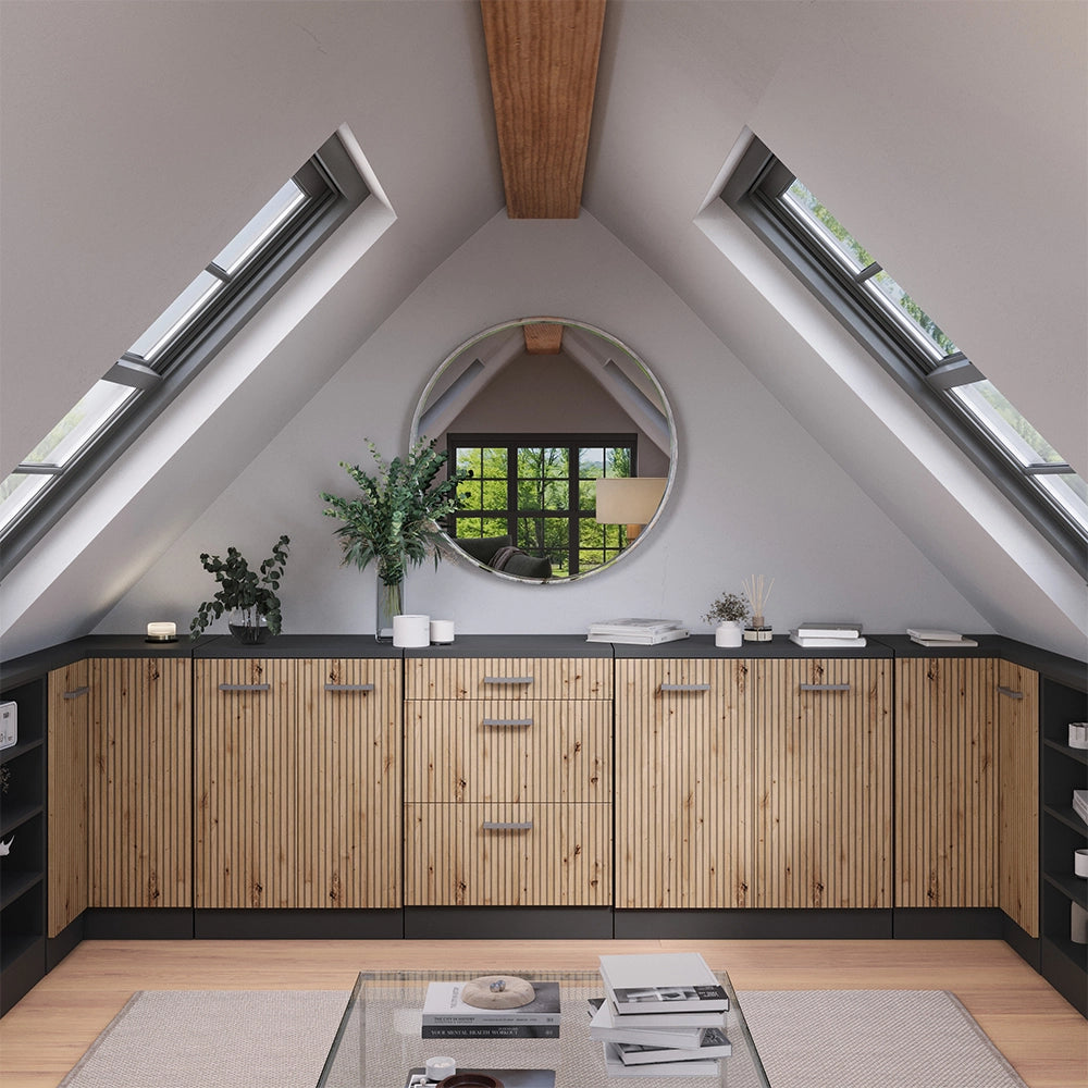 Mobile per mansarda Rion Rovere artigianale/Antracite 60 x 83.8 cm senza inclinazione con 3 cassetti Vicco