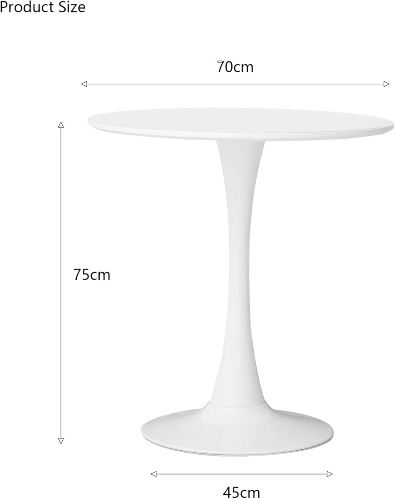 GrandCA HOME Tavolo da Pranzo Moderno Rotondo 70 cm con Piedistallo in Design Tulipano, Tavolo per il Tempo Libero Mid-Century per Cucina, Sala da Pranzo e Soggiorno, Bianco-70