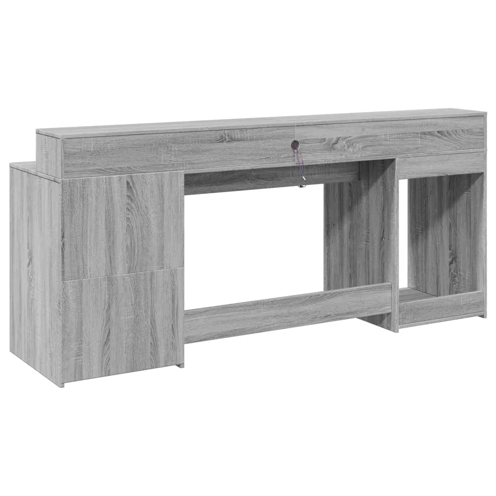 Scrivania | Tavolo da Ufficio con Luci LED Grigio Sonoma 200x55x91cm in Truciolato