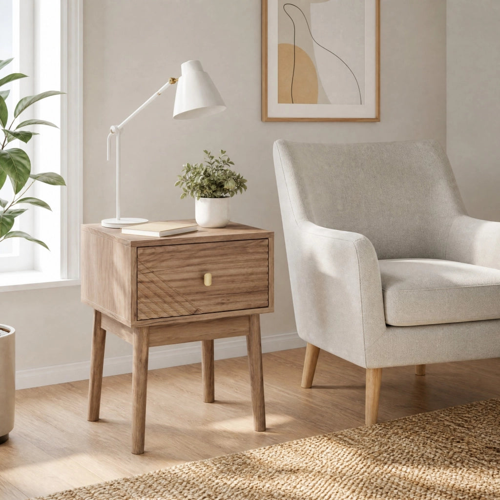COMODINO 40 x 40 x 55 cm Rovere con 2 cassetti e maniglie in metallo